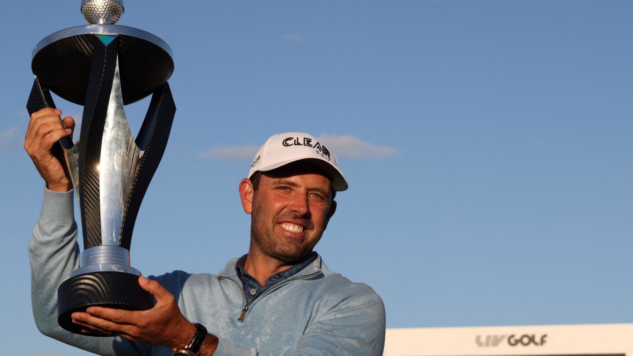 South African golfer Charl Schwartzel celebrates his victory at the LIV Golf Invitational.