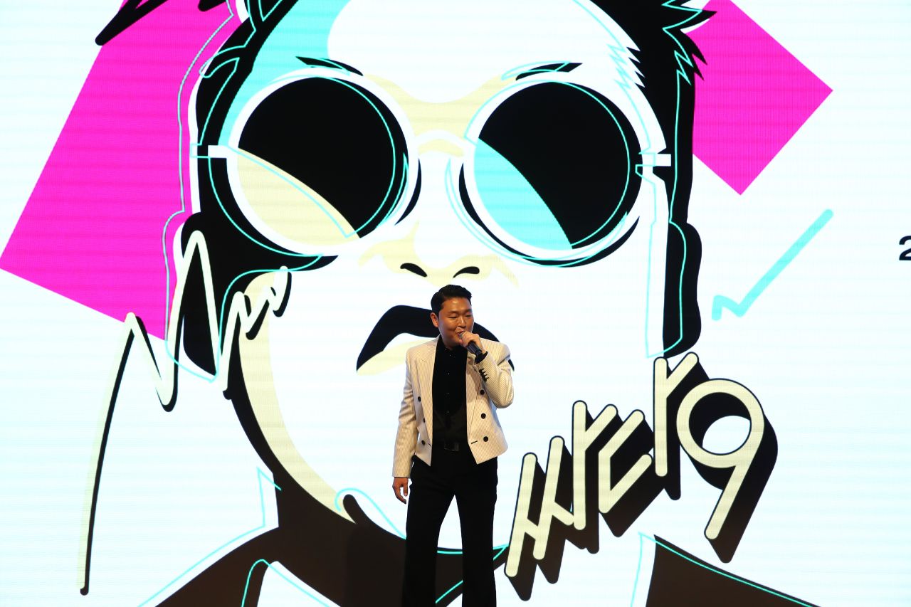 Psy at a press conference of his new album "Psy 9th" at the Fairmont Ambassador Hotel on April 29, 2022 in Seoul, South Korea.