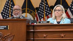 US Rep. Bennie Thompson, left, Chair of the Select Committee to Investigate the January 6th Attack on the US Capitol, and Vice Chairwoman Rep. Liz Cheney preside over a House Select Committee hearing to Investigate the January 6th attack on the US Capitol, in Washington, D.C., June 13, 2022.