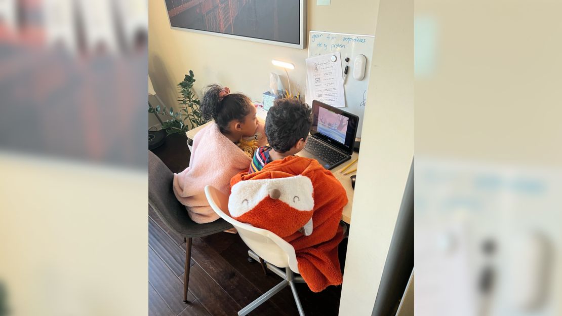 (From left) Jason Jackson's two older children, 5-year-old Luna and 7-year-old Santiago, are attending school online until their younger brother can be vaccinated.