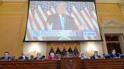 A video of former President Donald Trump speaking is displayed as the House select committee investigating the Jan. 6 attack on the U.S. Capitol continues to reveal its findings of a year-long investigation, at the Capitol in Washington, Monday, June 13, 2022. (AP Photo/Susan Walsh)