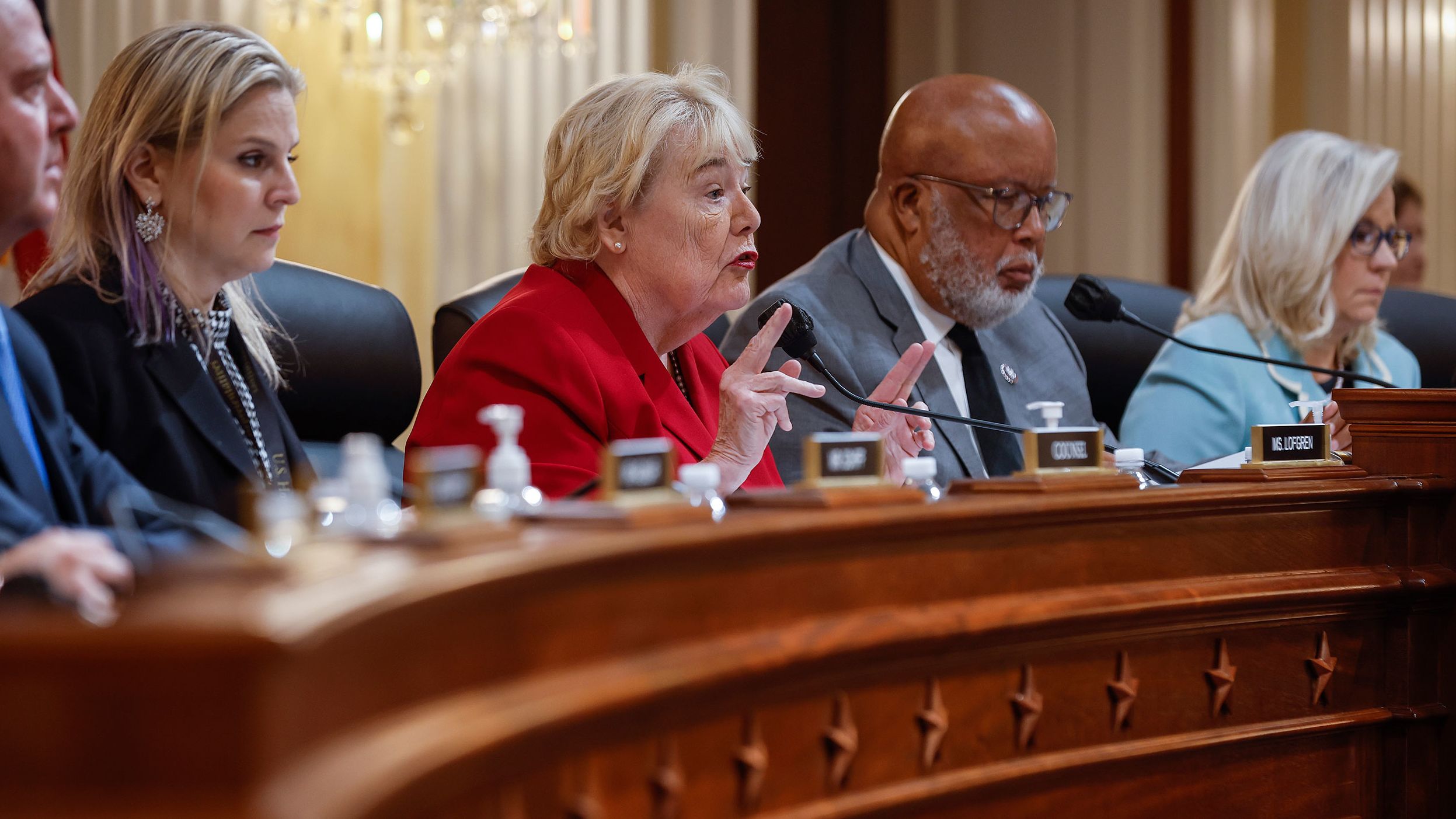 Lofgren delivers remarks during the committee's hearing on June 13.