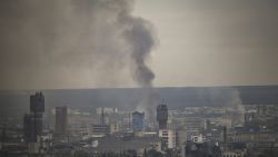 Smoke rises from the city of Severodonetsk in the eastern Ukrainian region of Donbas on June 13.