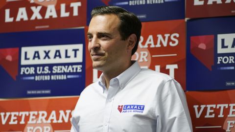 Republican Nevada Senate candidate Adam Laxalt waits to speak at a campaign event Saturday, June 11, 2022, in Las Vegas.