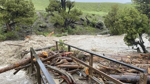 A washed-out bridge at Rescue Creek in Yellowstone National Park.