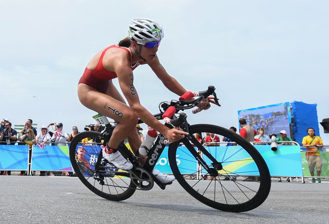Spirig competes in the women's triathlon at the 2016 Rio Olympics.