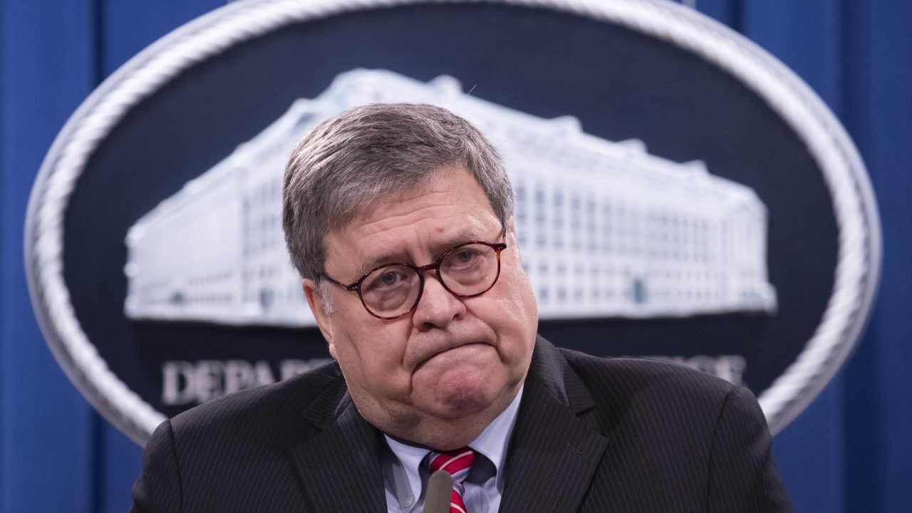 WASHINGTON, DC - DECEMBER 21: US Attorney General Bill Barr holds a news conference to provide an update on the investigation of the terrorist bombing of Pan Am flight 103 on the 32nd anniversary of the attack, at the Department of Justice December 21, 2020 in Washington, DC. Barr announced criminal charges against one of the alleged Libyan bombmakers. The bombing occurred on December 21, 1988, killing all 259 people on board and eleven on the ground in Lockerbie, Scotland. (Photo by Michael Reynolds-Pool/Getty Images)