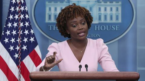 White House press secretary Karine Jean-Pierre answers questions during the daily briefing at the White House on June 13, 2022.