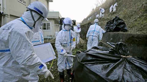 Decontamination work near an elementary school in Katsurao, near the tsunami-crippled Fukushima Daiichi nuclear power plant, on December 4, 2011. 