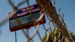 A temperature of 114 degrees is displayed on a digital sign outside of De Anza Magnet School on Sunday, June 12, 2022 in El Centro, California.  