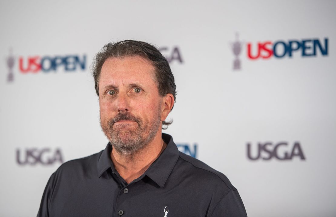 Mickelson addresses the media during a press conference before the start of the 122nd US Open.