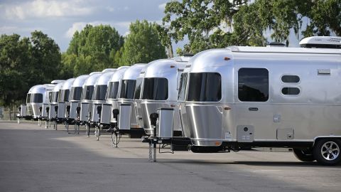 Airstream RVs are viewed at a Tampa, Florida dealership.