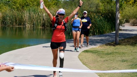 Hunt-Broersma is waiting to see if her record attempt for consecutive marathons is confirmed.