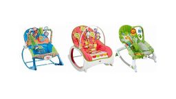  Fisher-Price Infant-to-Toddler Rocker (left and center), Fisher-Price Newborn-to-Toddler Rocker (right).