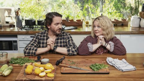 (From left) Ben Falcone as Clark Thompson and Melissa McCarthy as Amily Luck star in "God's Favorite Idiot."