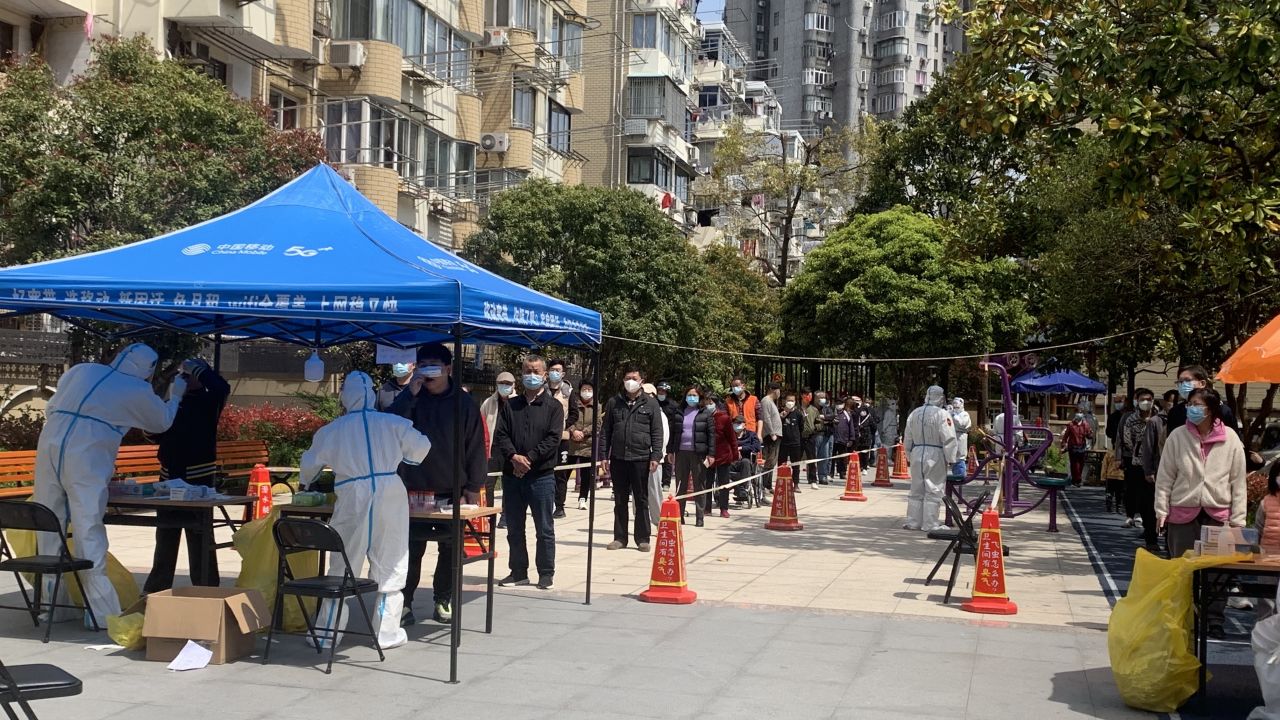 The community testing site at Serenitie Wang's residential compound on April 4, 2022. The city initially told the residents the lockdown would be lifted on April 5; in fact it lasted until June 1.