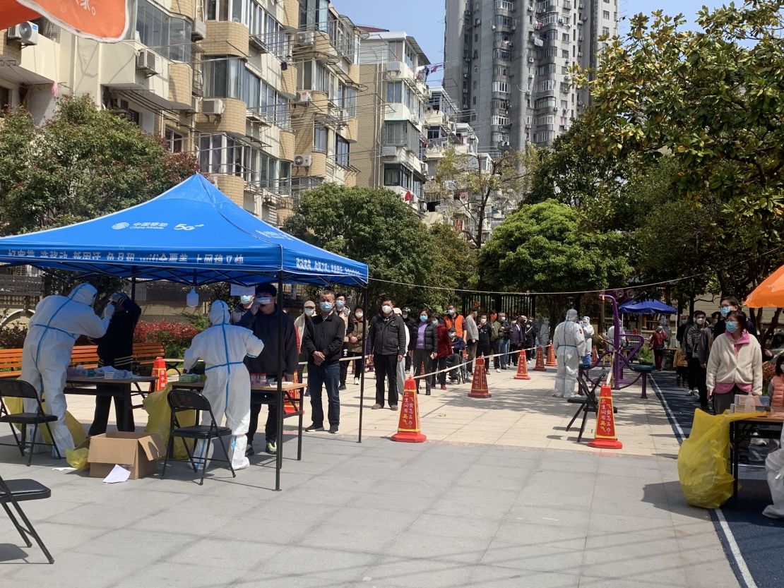 The community testing site at Serenitie Wang's residential compound on April 4, 2022. The city initially told the residents the lockdown would be lifted on April 5; in fact it lasted until June 1. 