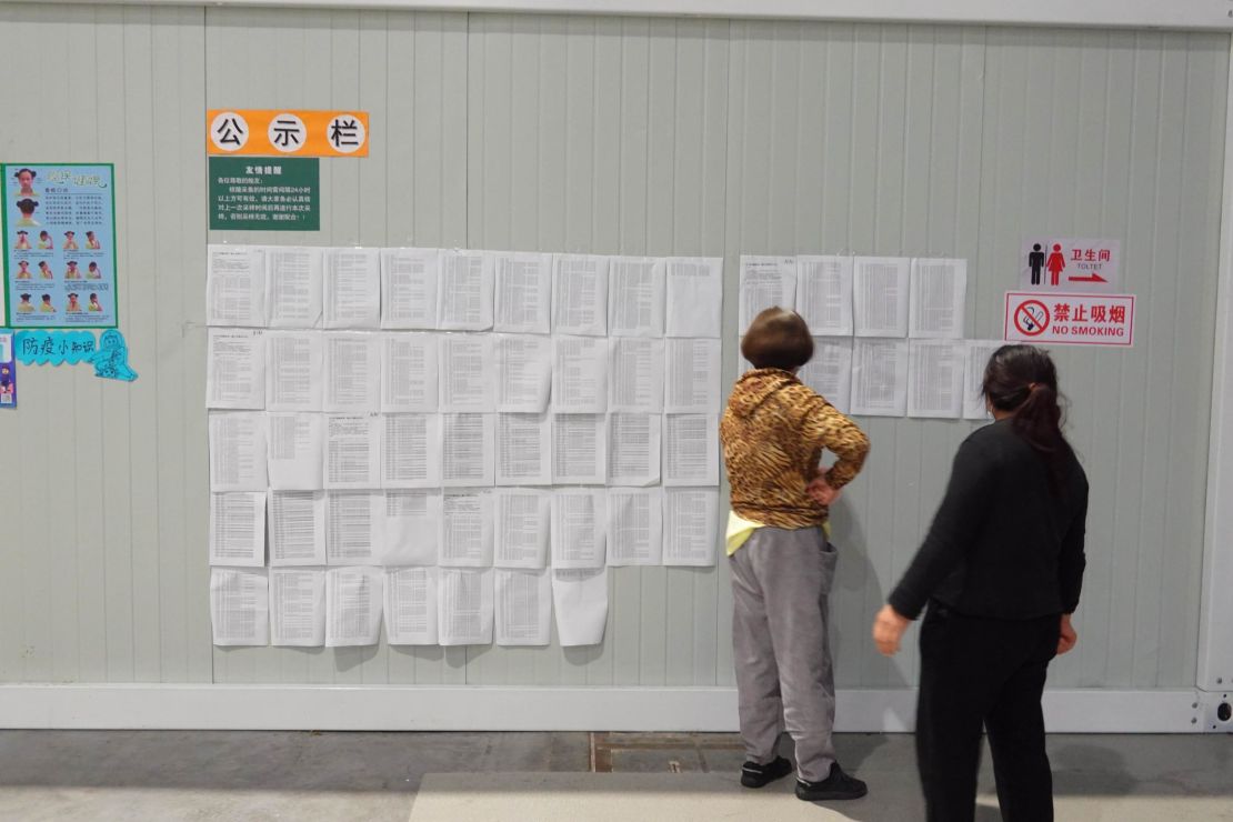 Covid test results are posted on the wall in the "lucky clover" quarantine site. 