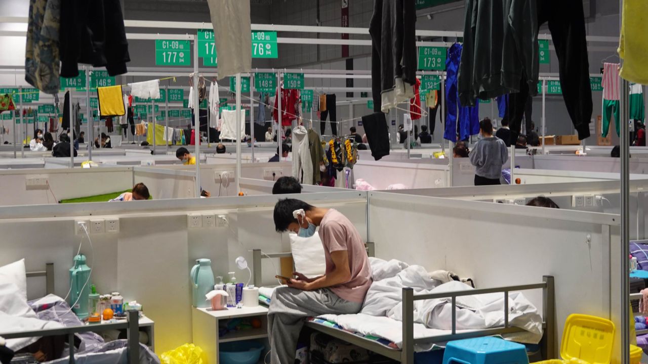 Laundry hangs inside the "lucky clover" quarantine center.