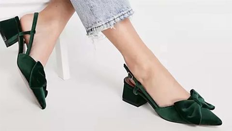Asos Design Suzy Bow Slingback Mid Heeled Shoes