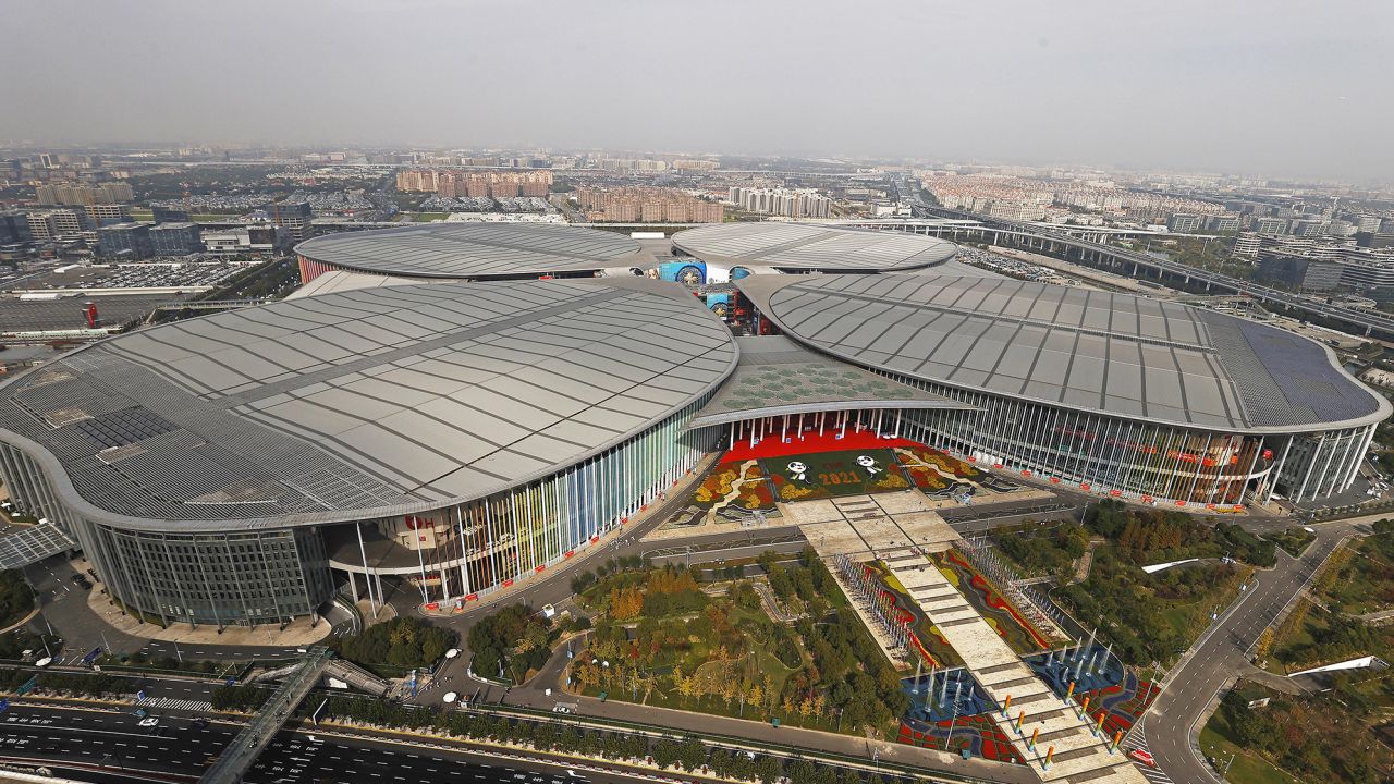 An aerial view of the National Exhibition and Convention Center in Shanghai - the "lucky clover".
