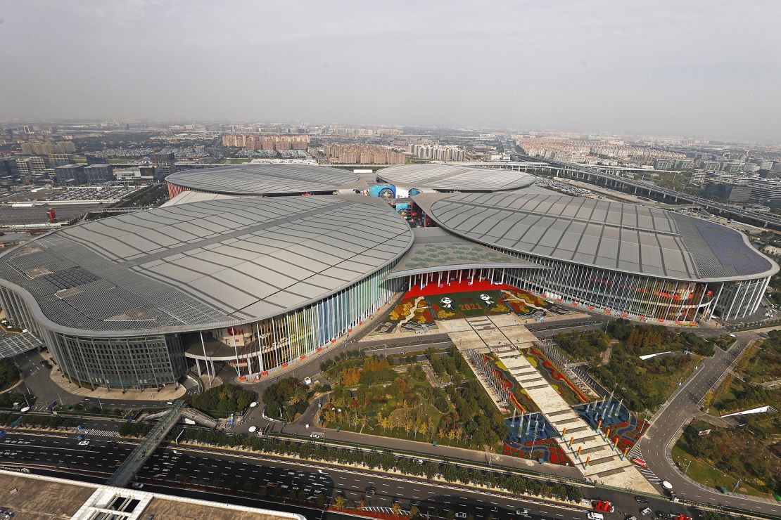An aerial view of the National Exhibition and Convention Center in Shanghai - the "lucky clover".