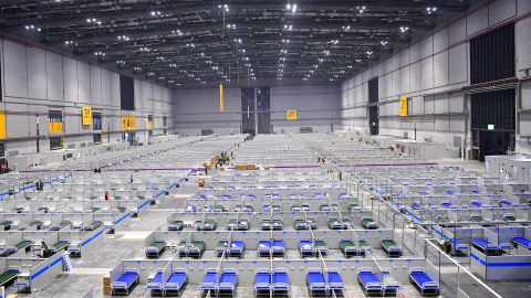 'A place where there is no darkness': Beds at the National Exhibition and Convention Center in Shanghai.