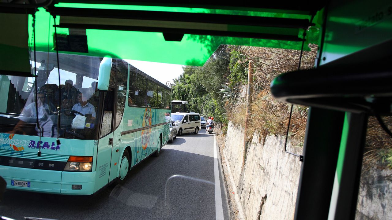 The Amalfi Coast road has single-lane stretches which cause traffic jams.