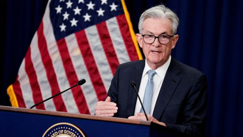 U.S. Federal Reserve Board Chairman Jerome Powell takes questions after the Federal Reserve raised its target interest rate by three-quarters of a percentage point to stem a disruptive surge in inflation, during a news conference following a two-day meeting of the Federal Open Market Committee (FOMC) in Washington, U.S., June 15, 2022. 