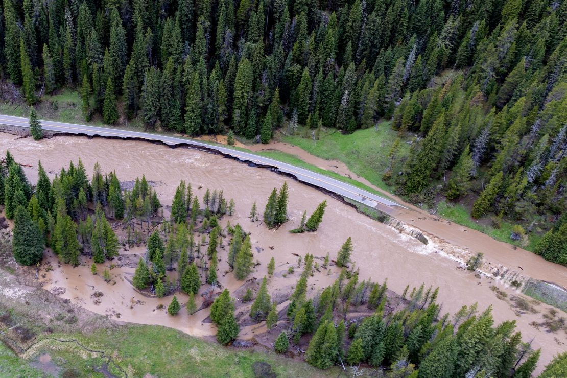 A North Entrance road in Yellowstone National Park was inundated with water.