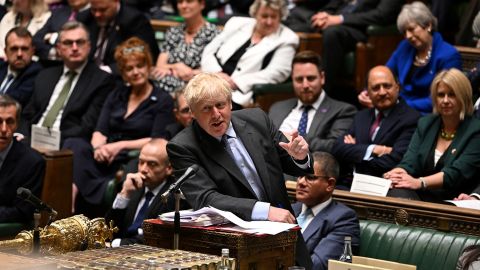 Boris Johnson speaks as he takes questions at the House of Commons in London on June 15, 2022. 