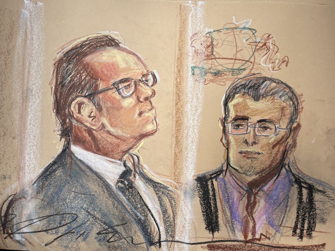 A sketch showing Spacey inside the central London court on Thursday.