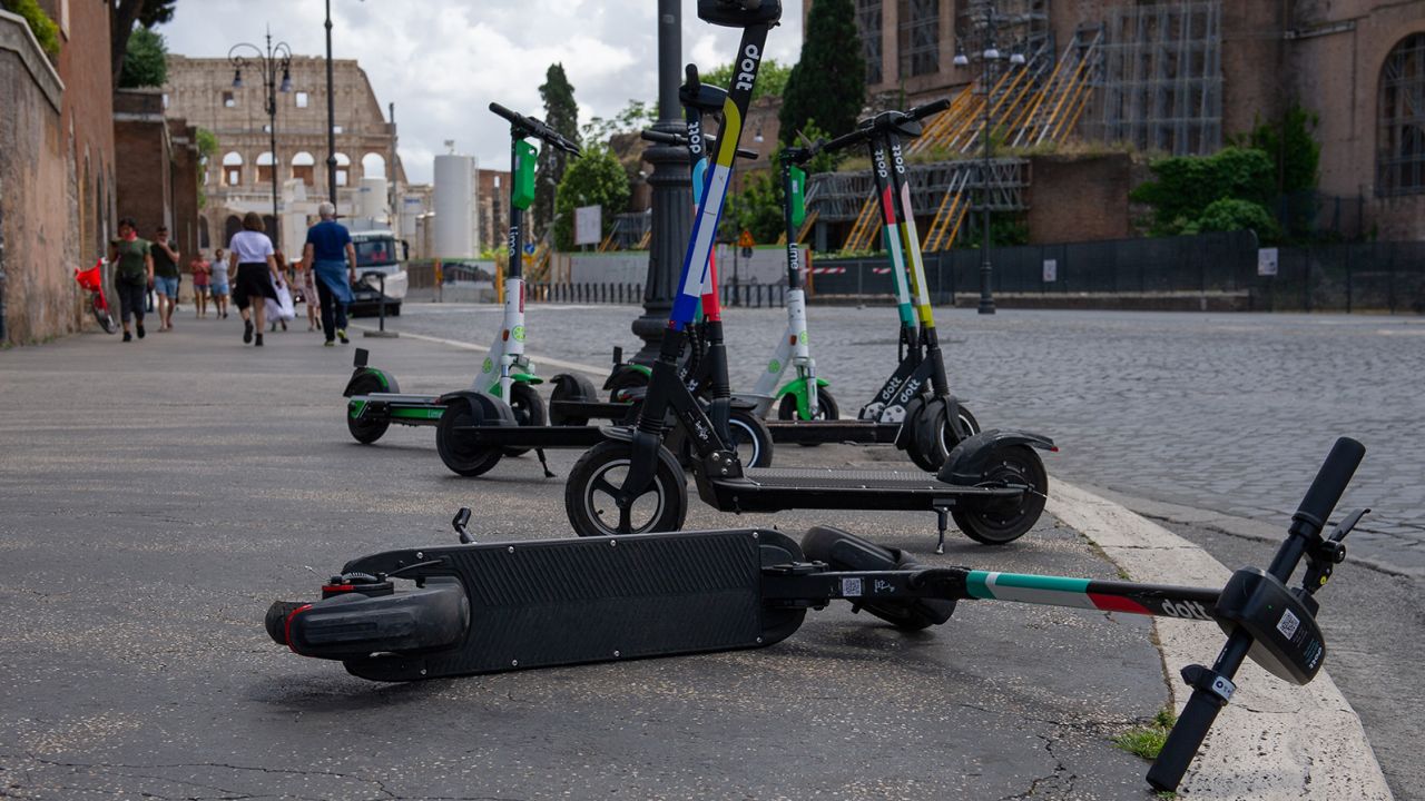 Officials say only 2% of 14,000 rental scooters in Rome are in use.