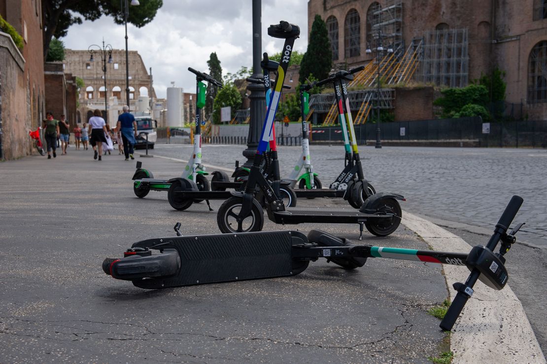 Officials say only 2% of 14,000 rental scooters in Rome are in use.