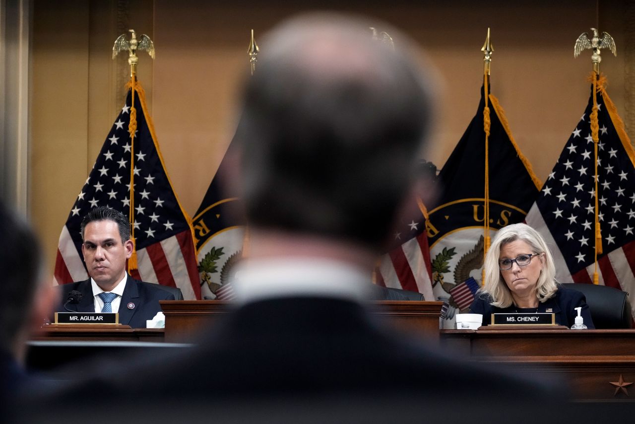 US Reps. Cheney and Pete Aguilar listen to testimony on June 16. Much of Thursday's presentation <a href=