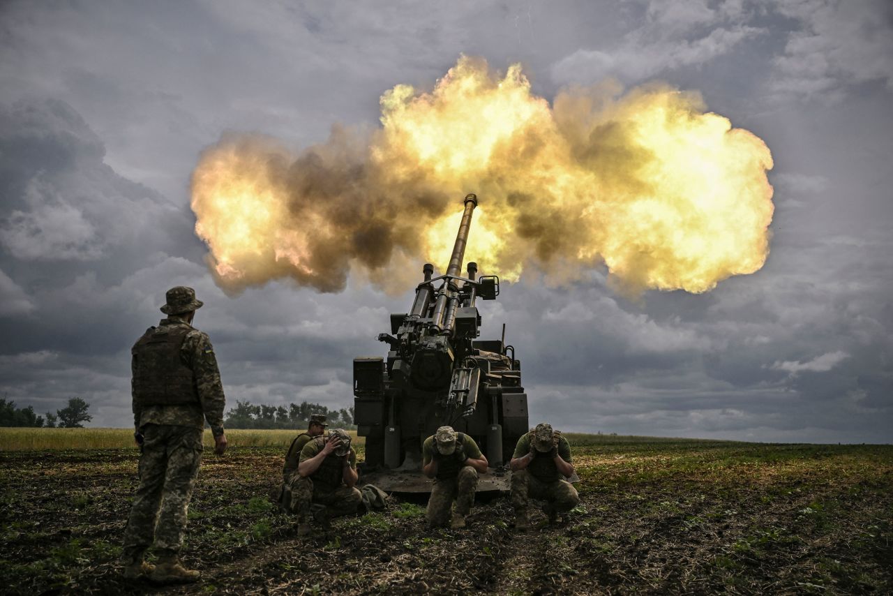 Ukrainian servicemen fire toward Russian positions in the eastern Ukrainian region of Donbas on Wednesday, June 15.