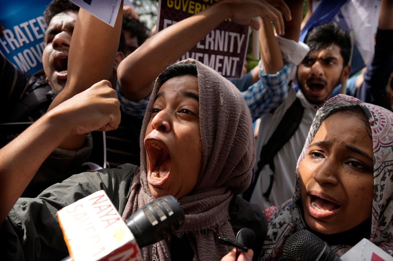 Muslim students shout anti-government slogans during a protest in New Delhi on Monday, June 13. The students were protesting against persecution of Muslims and recent demolition of their houses following last week's protests against Nupur Sharma, former spokesperson for the ruling Bharatiya Janata Party. On May 26, Sharma made comments during a televised debate about the Prophet Mohammed that were widely deemed offensive and Islamophobic. India is <a href="https://www.cnn.com/2022/06/10/asia/india-nupur-sharma-islam-comments-explainer-intl-hnk/index.html" target="_blank">trying to contain the diplomatic fallout.</a>