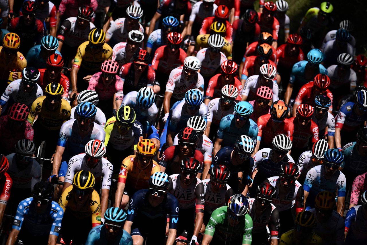 Cyclists ride during the eighth stage of the Criterium du Dauphine race in France on Sunday, June 12.