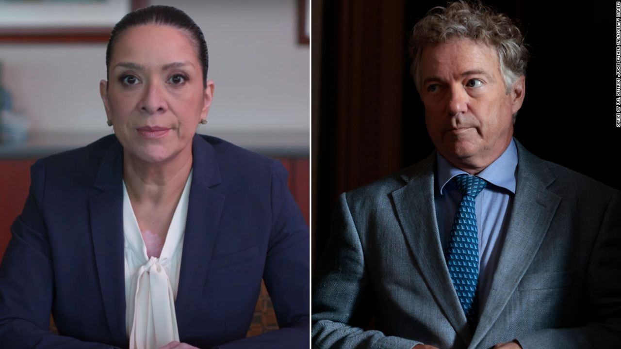 US District Court Judge Esther Salas, left, and Sen. Rand Paul.