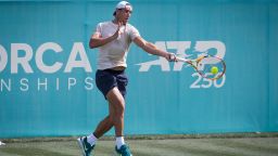 Spanish tennis player Rafael Nadal takes part in a training session at Santa Ponsa Country Club in Santa Ponsa, on the Spanish Balearic Island of Mallorca, on June 17, 2022.