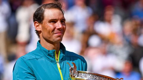 Nadal celebrates winning the 2022 French Open.