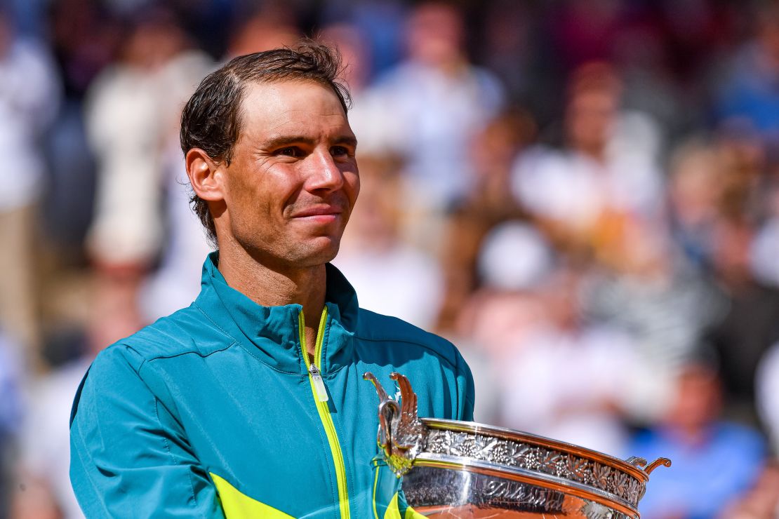 Nadal celebrates his victory at the 2022 French Open.