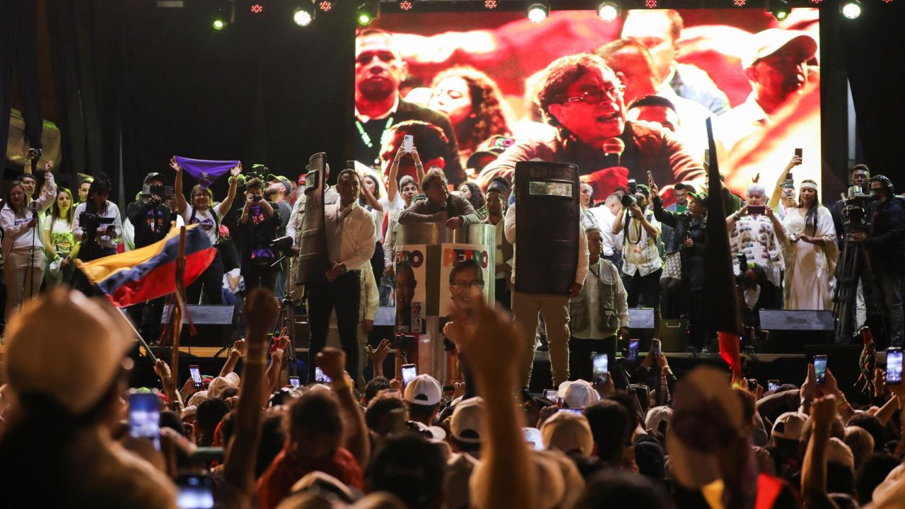 Petro speaks during his closing campaign rally ahead of the first round of the presidential elections, in Bogota, Colombia on May 22.