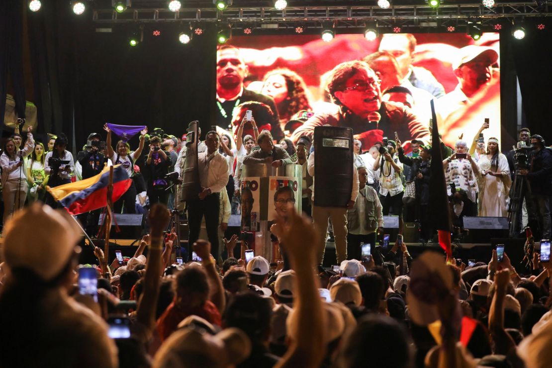 Petro speaks during his closing campaign rally ahead of the first round of the presidential elections, in Bogota, Colombia on May 22.