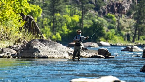 A fly fisherman on the Green River south of the Flaming Gorge Dam.