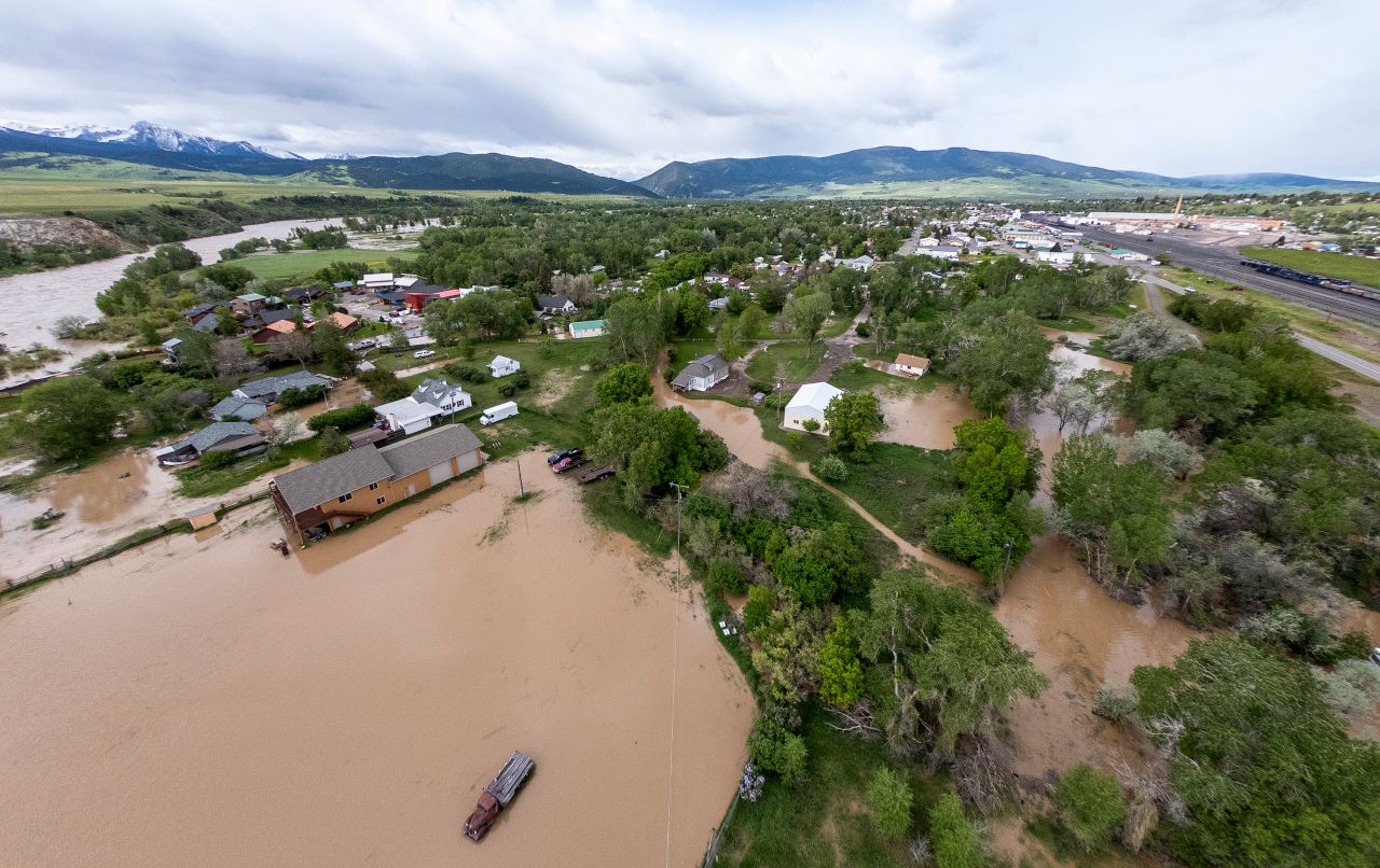 Flooding is seen in Livingston, Montana, on Tuesday. 