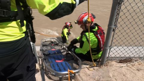 El Paso Fire Department water rescue team trains to take a body out of the canal in the event of a drowning.