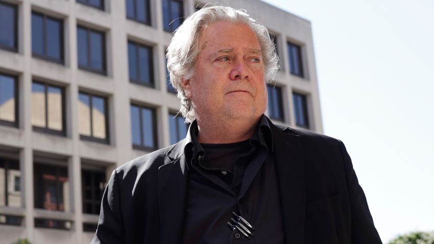 WASHINGTON, DC - JUNE 15: Steve Bannon, advisor to former President Donald Trump, arrives to the E. Barrett Prettyman U.S. Courthouse on June 15, 2022 in Washington, DC. Bannon is appearing before a federal judge in connection with his indictment for contempt of Congress for failing to respond to a subpoena from the House Judiciary Committee on January 6. (Photo by Kevin Dietsch/Getty Images)