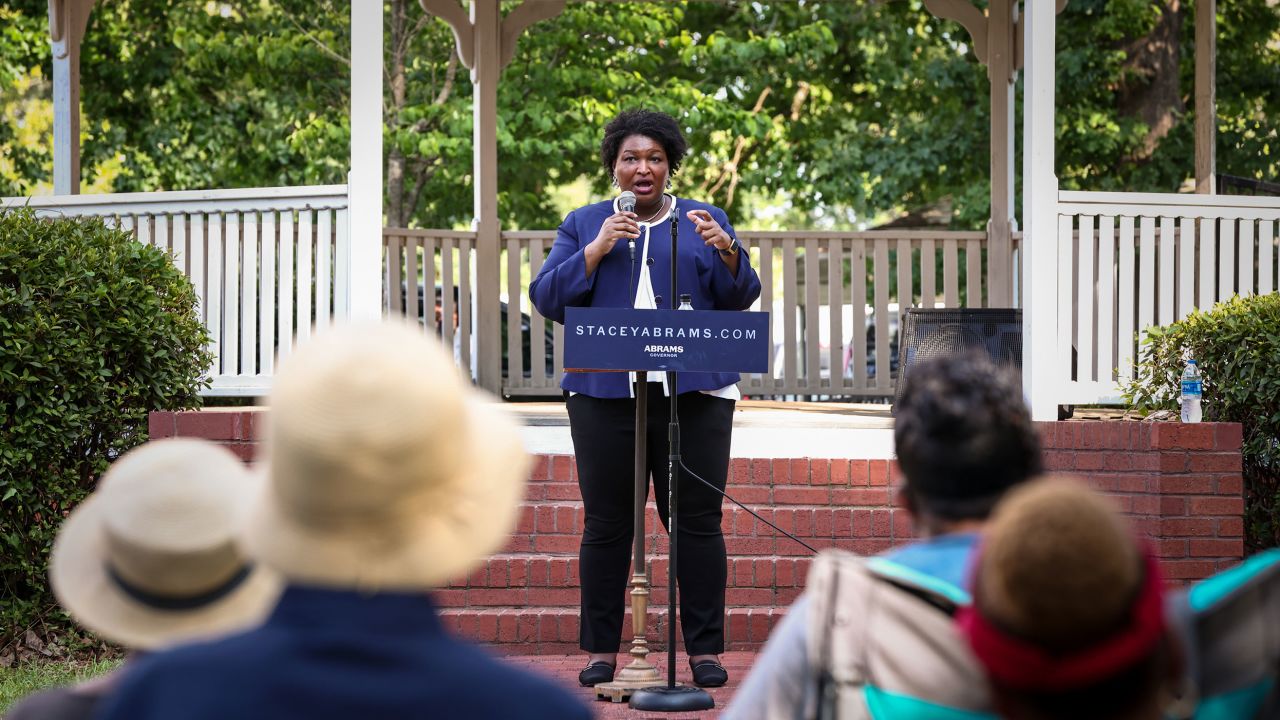 Stacey Abrams, the Democratic gubernatorial nominee in Georgia, speaks during a campaign event in Reynolds on June 4, 2022. Abrams faces GOP Gov. Brian Kemp in the general election in November.