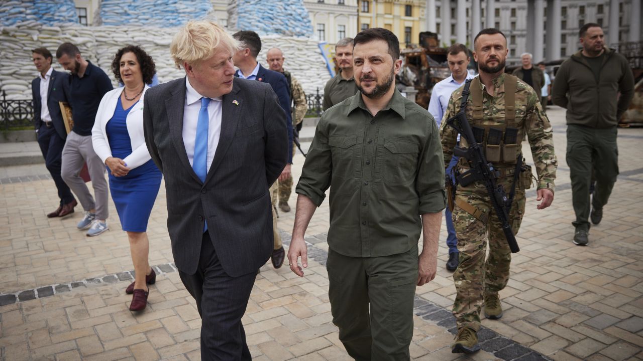 Britain's Prime Minister Boris Johnson (left) met Ukrainian President Volodymyr Zelensky for the second time in Kyiv on Friday. 